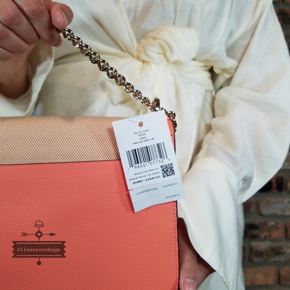 AUTHENTIC Coral Beige Kate Spade Remi Pineapple Flap Chain Crossbody CANVAS - Picture 4 of 8